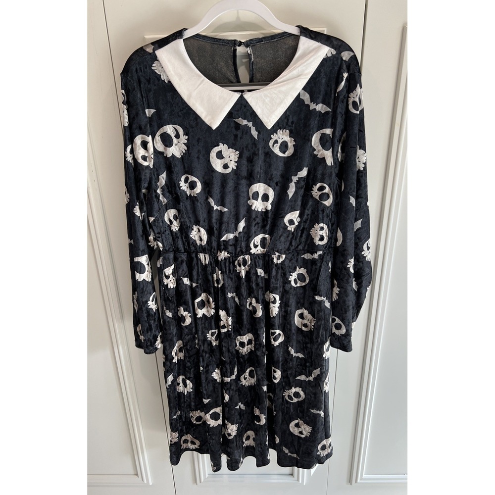 Bloomchic Black Velvet Dress Skulls Bats Whimsigoth Goth Halloween Novelty